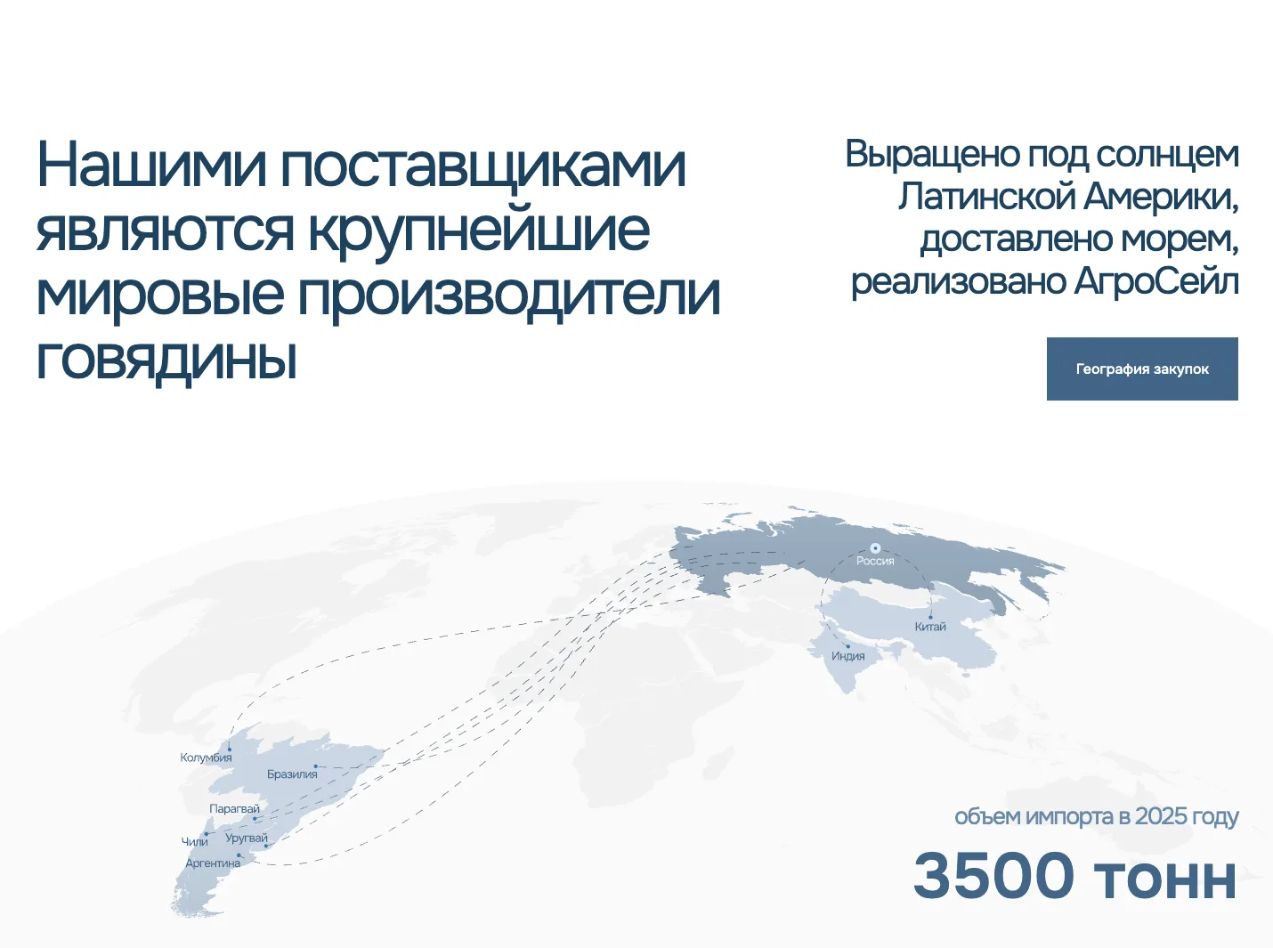 Глобус Agrosale с пунктирными морскими маршрутами и цифрой 3500 тонн