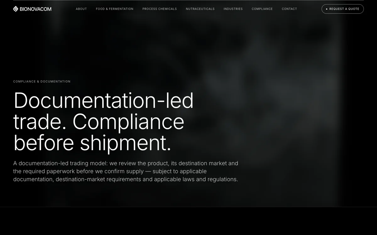 Раздел Compliance на сайте BIONOVACOM