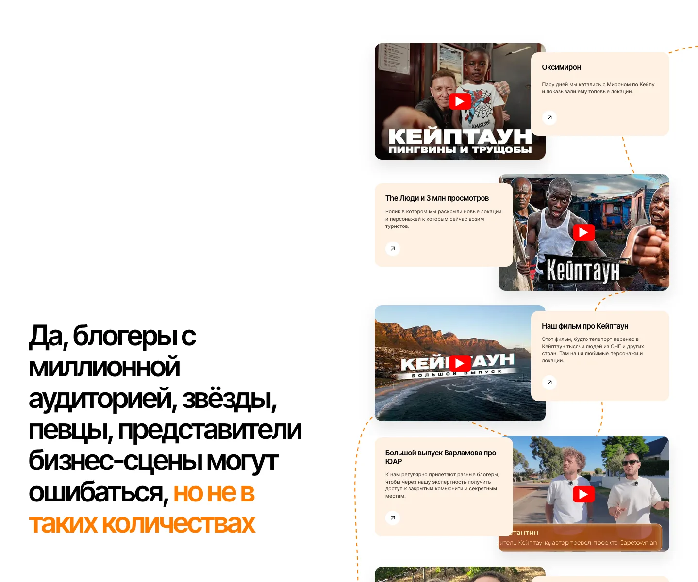 Блок упоминаний CapeTrip: кадры из роликов блогеров и телеканалов