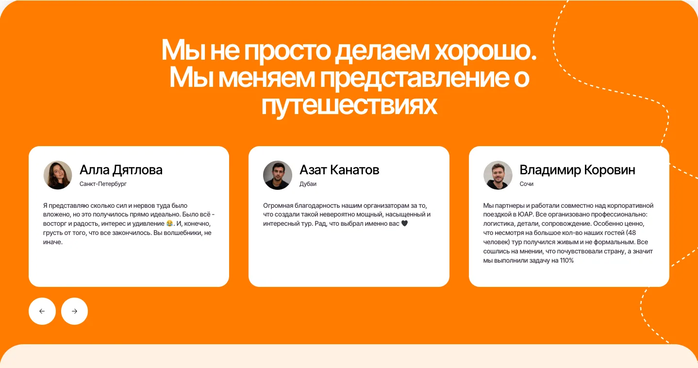 Отзывы клиентов CapeTrip с указанием городов